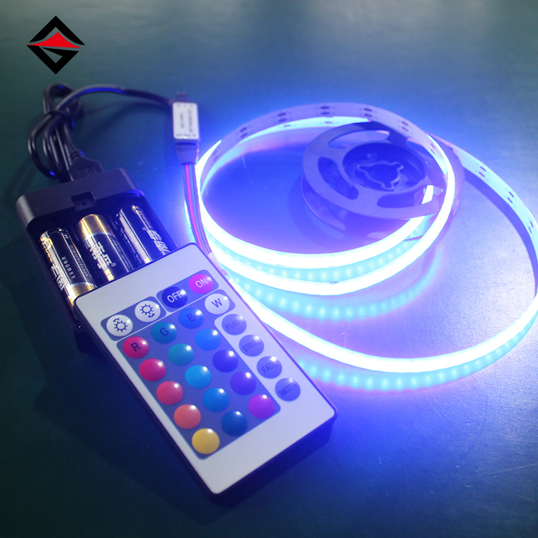 5V RGB COB LED pásik s diaľkovým ovládaním USB 24-Key a batériou
